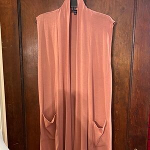 Rust Sleeveless Open Cardigan